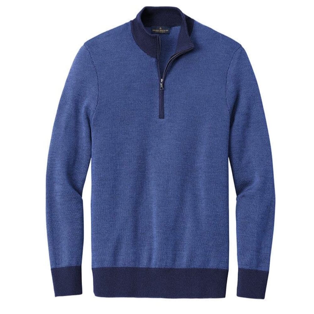 Brooks Brothers Washable Merino Birdseye Quarter Zip Sweater Navy 2XL